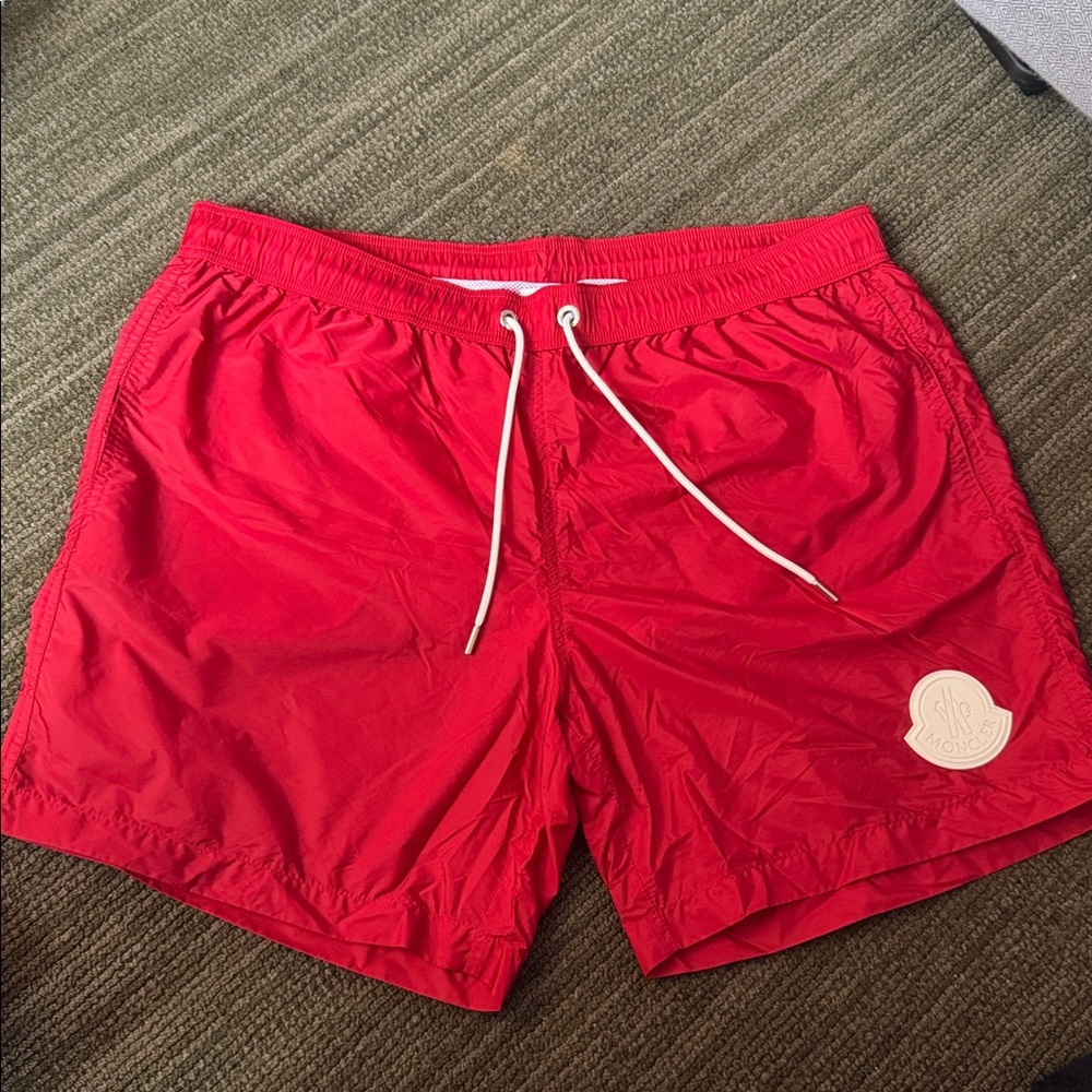 Men Moncler Red Swimwear with White Logo